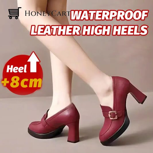 Waterproof Leather High Heels Beauty& Health