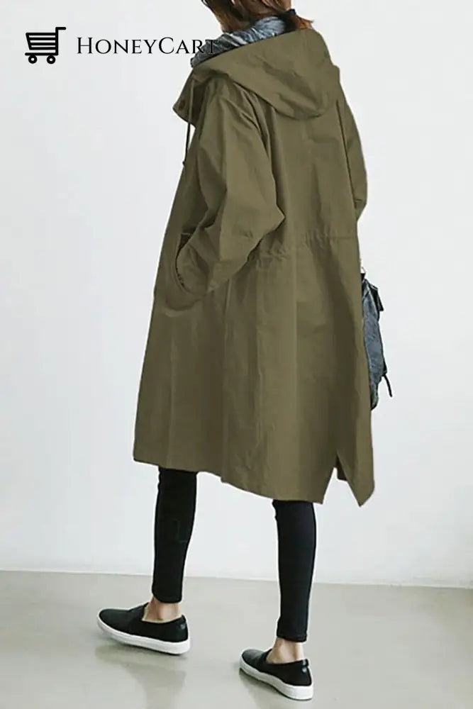 Waterproof Oversized Hooded Windbreaker Rain Jacket Army Green / S