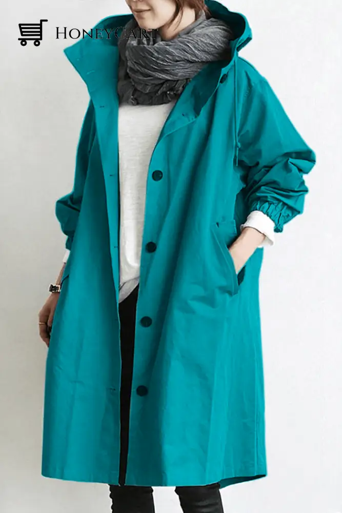 Waterproof Oversized Hooded Windbreaker Rain Jacket Tiffany Blue / S