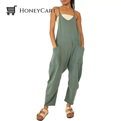 Wide Leg Jumpsuit With Pockets Pine Green / S