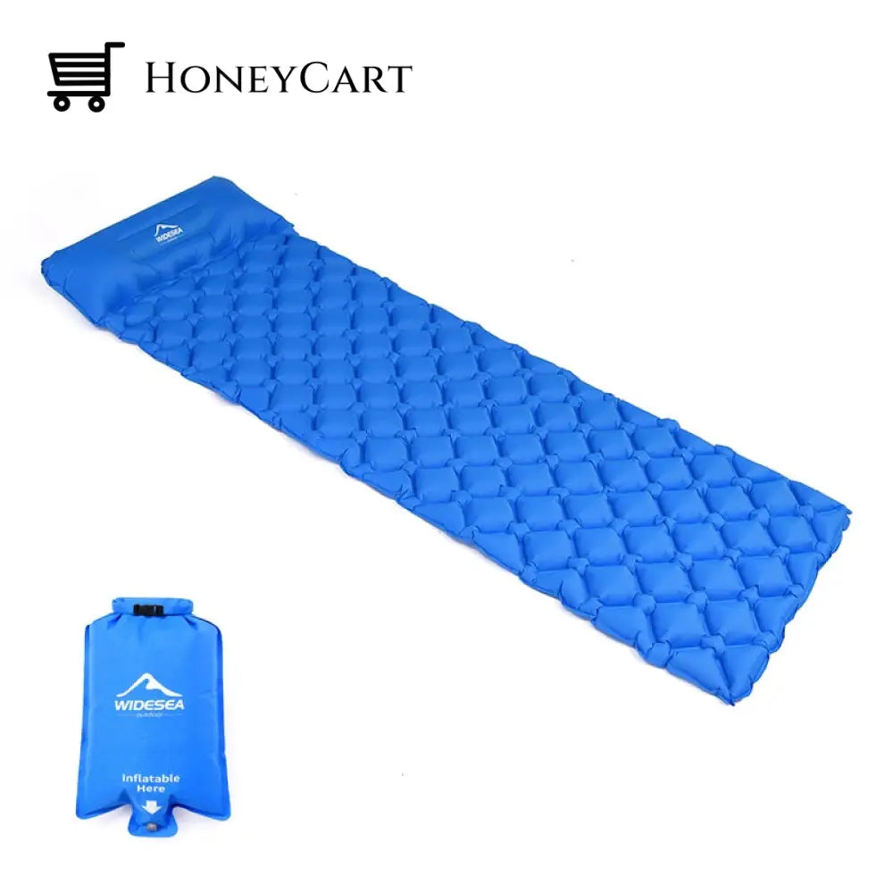 Widesea Inflatable Air Camping Sleeping Pad Blue With Air Bag Pads