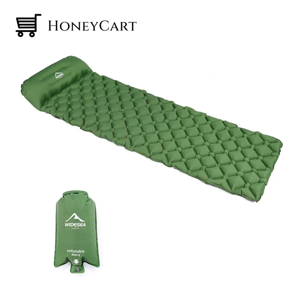 Widesea Inflatable Air Camping Sleeping Pad Green With Air Bag Pads