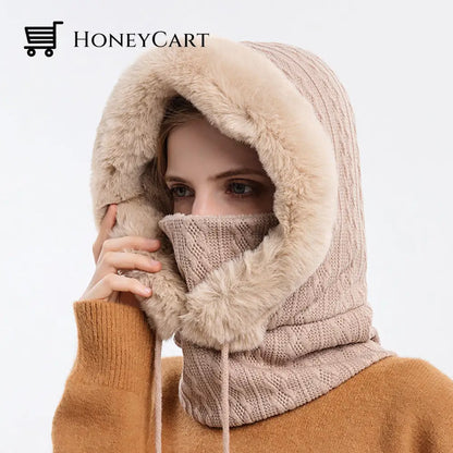 Windproof Knitted Hat For Winter Beige