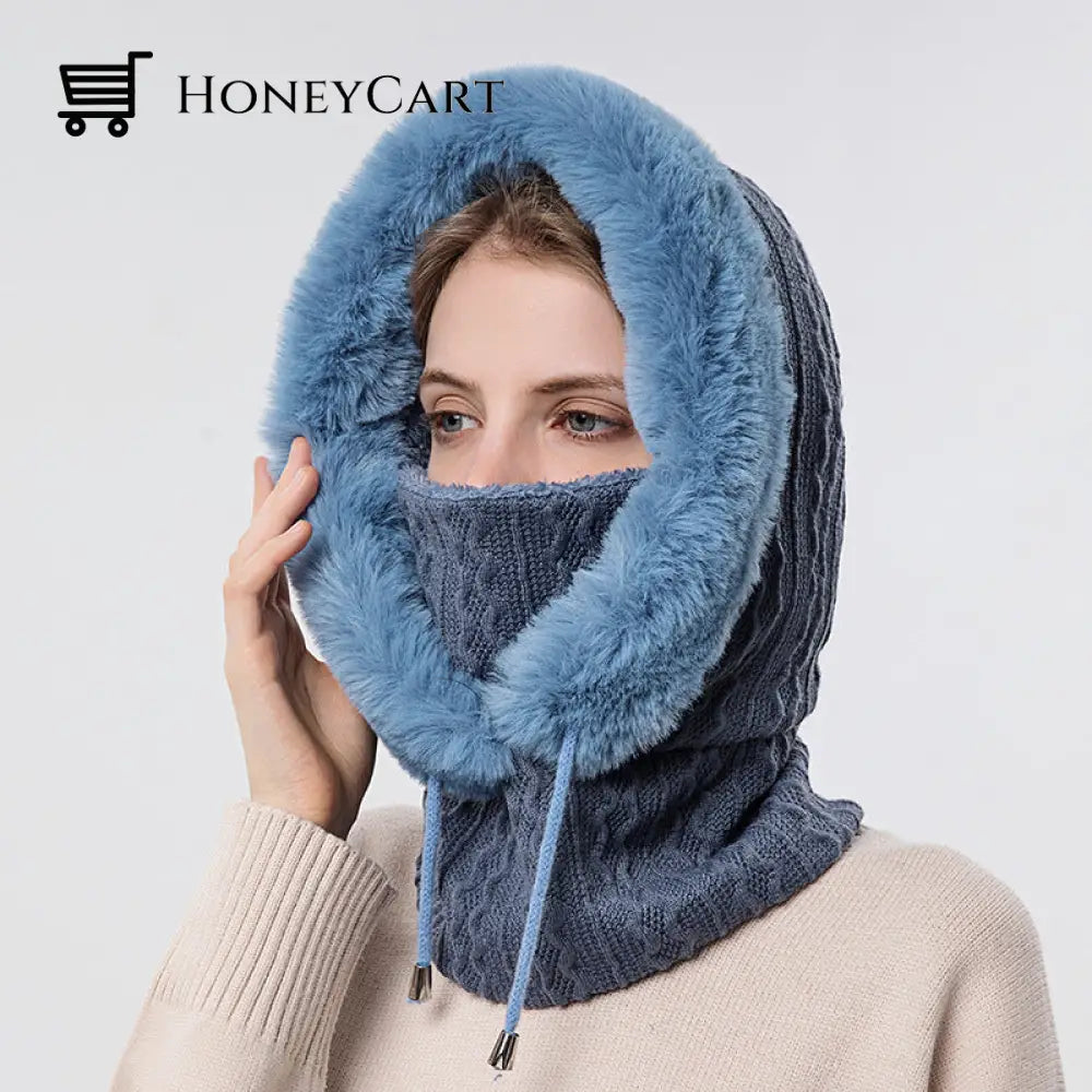 Windproof Knitted Hat For Winter Blue