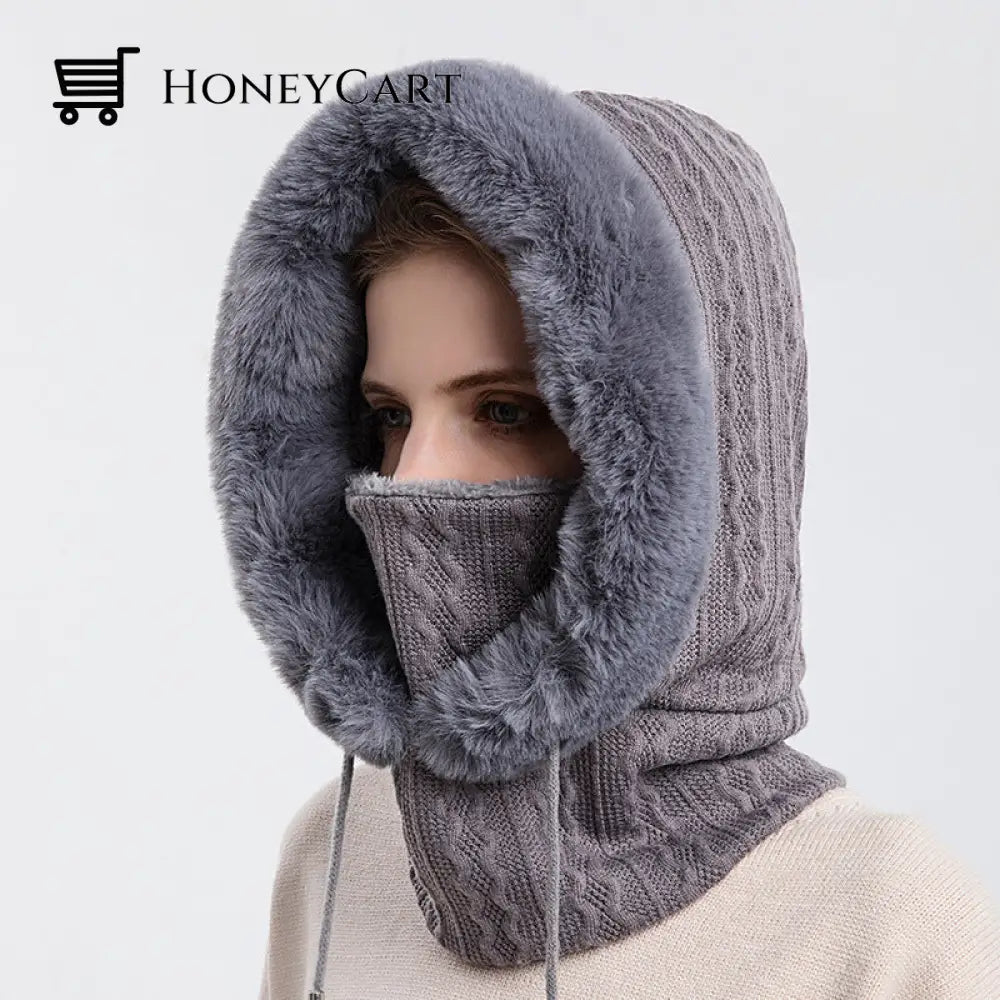 Windproof Knitted Hat For Winter Grey