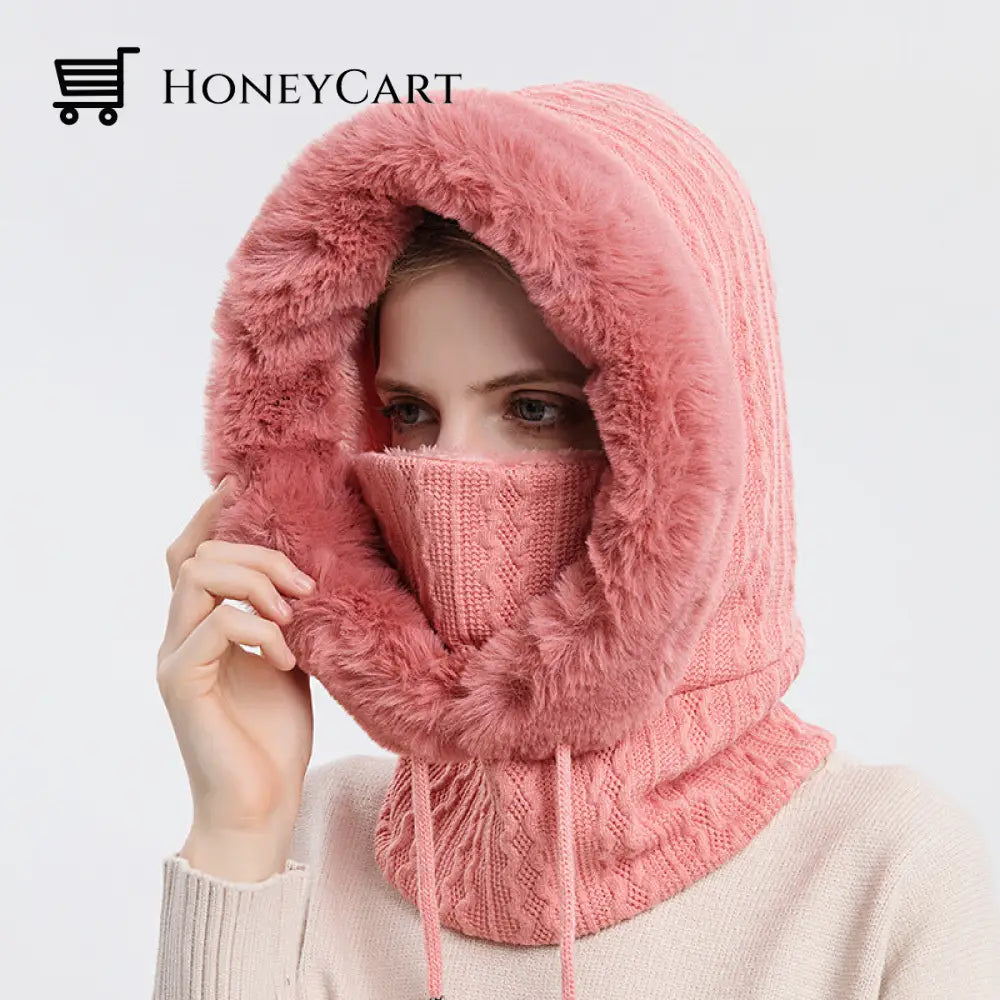Windproof Knitted Hat For Winter Rose Red