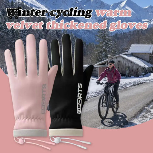 Winter Cycling Warm Velvet Thickened Gloves Black Sports & Outdoors