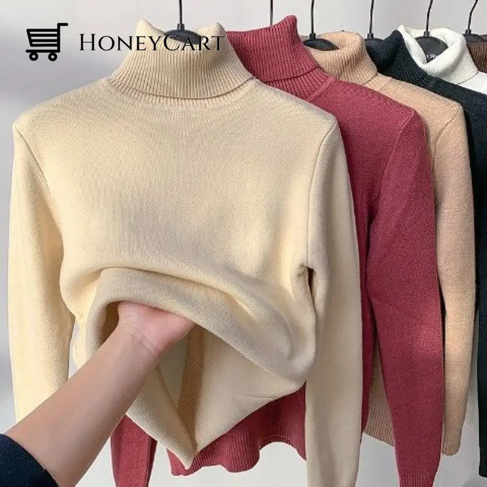 Winter Fleece Thick Knitted Bottoming Shirt Apricot / S Tool