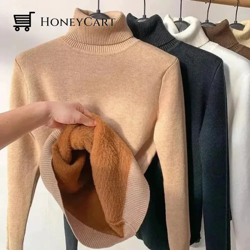 Winter Fleece Thick Knitted Bottoming Shirt Beige / S Tool