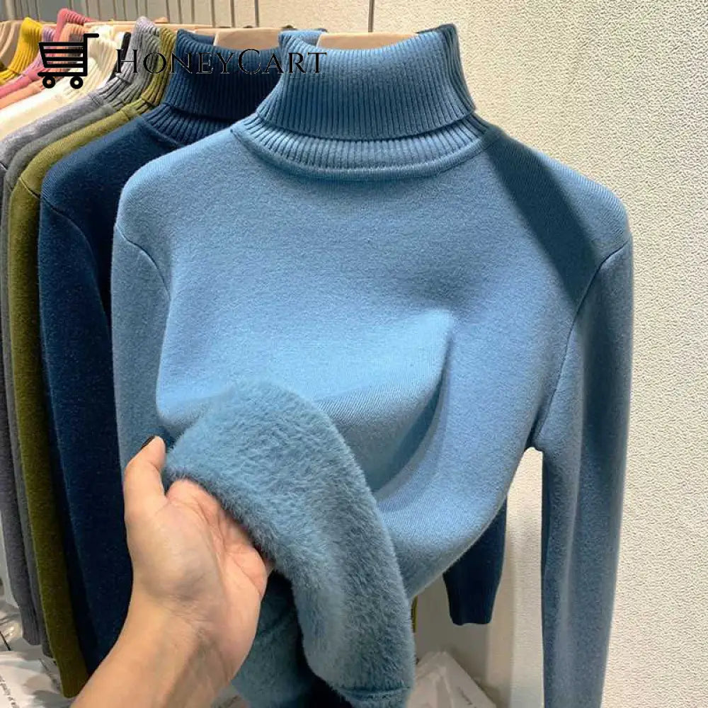 Winter Fleece Thick Knitted Bottoming Shirt Blue / S Tool