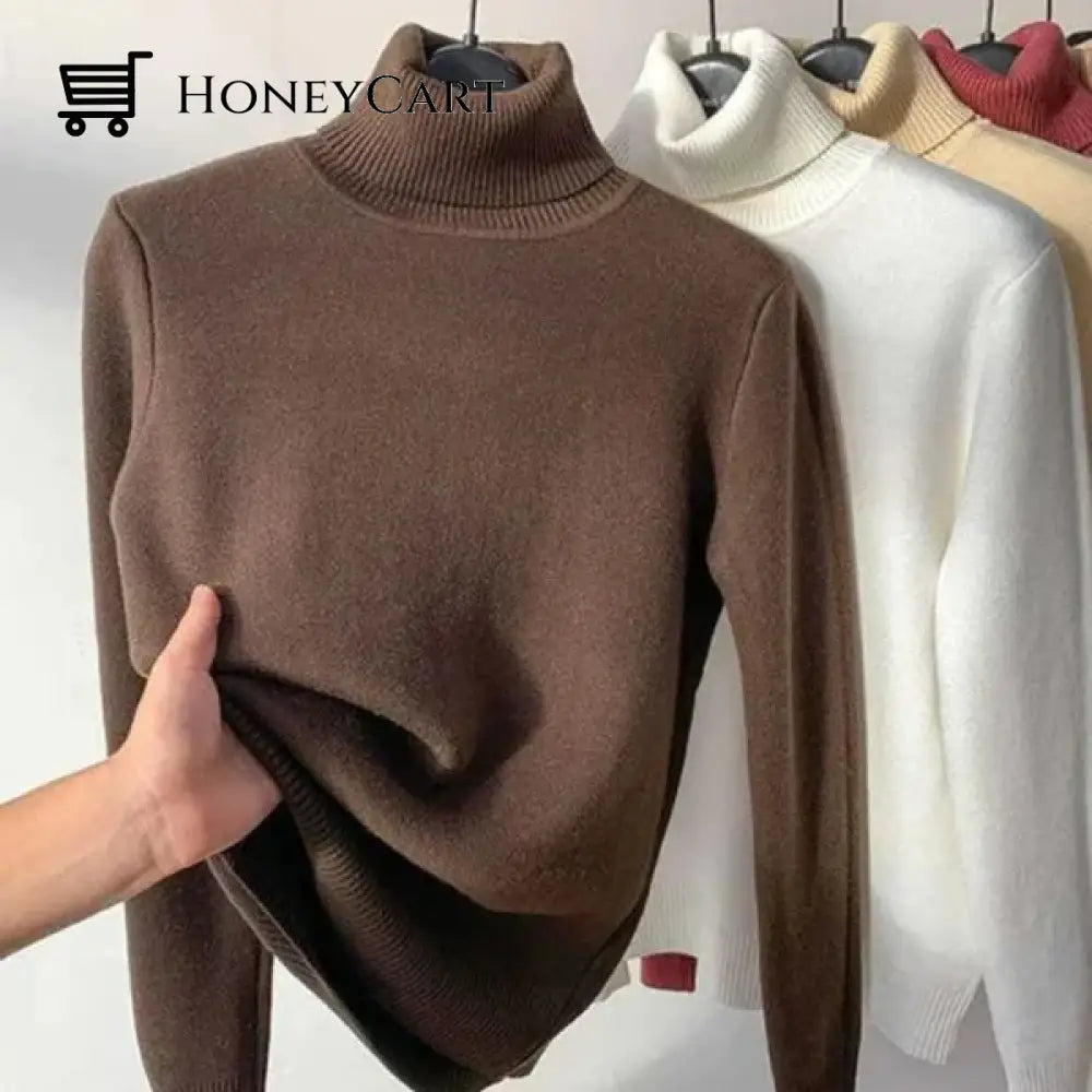 Winter Fleece Thick Knitted Bottoming Shirt Coffee / S Tool