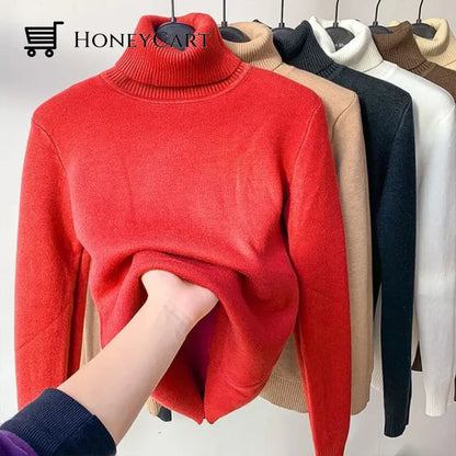 Winter Fleece Thick Knitted Bottoming Shirt Rose Red / S Tool