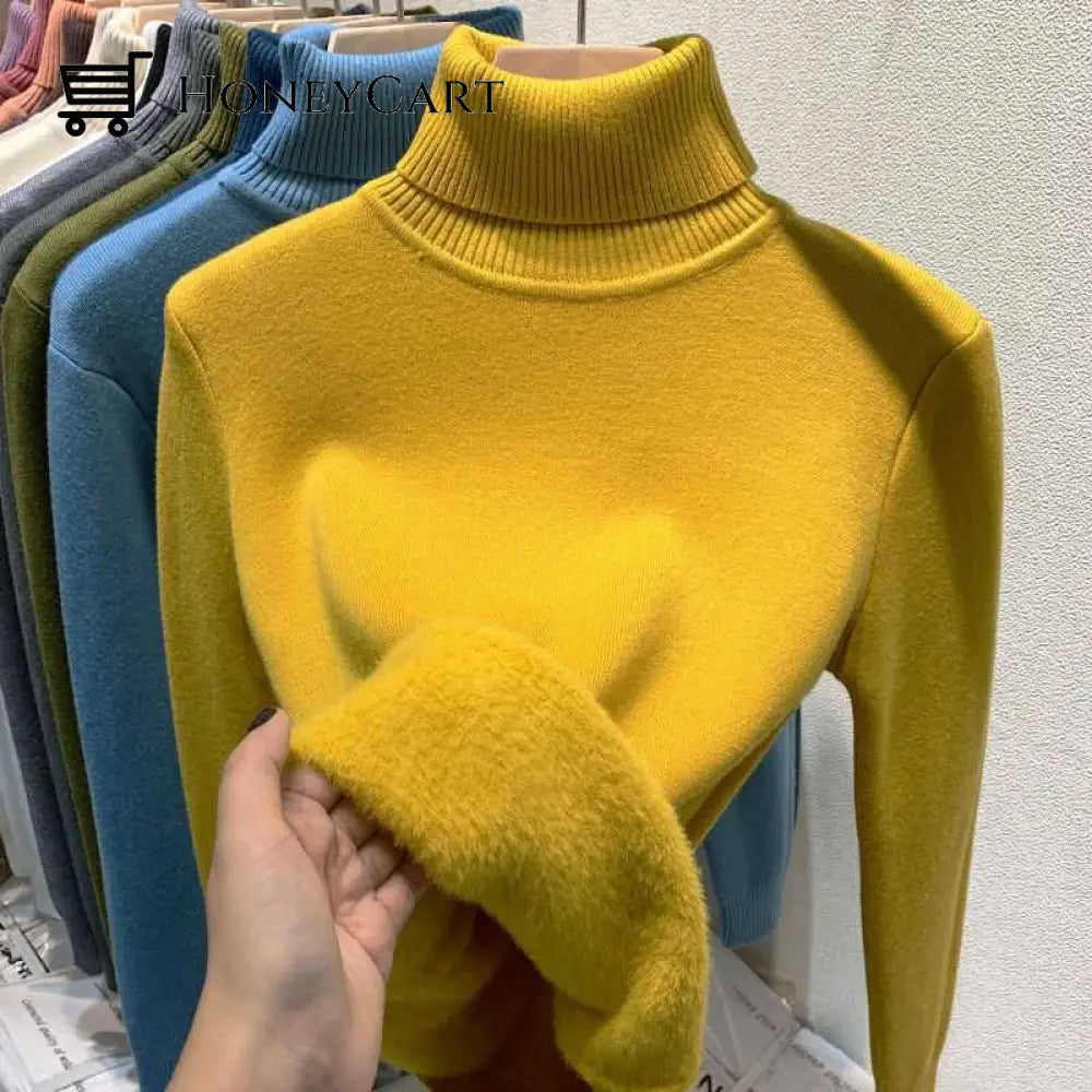 Winter Fleece Thick Knitted Bottoming Shirt Yellow / S Tool