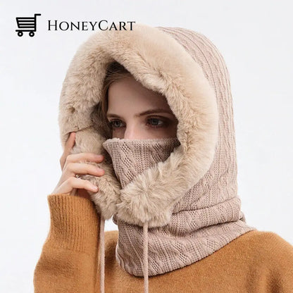 Winter Knit Set Unisex Warm Wind Proof Cap Beige Tool