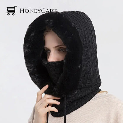 Winter Knit Set Unisex Warm Wind-Proof Cap Black