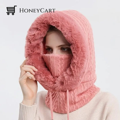 Winter Knit Set Unisex Warm Wind-Proof Cap Dark Pink