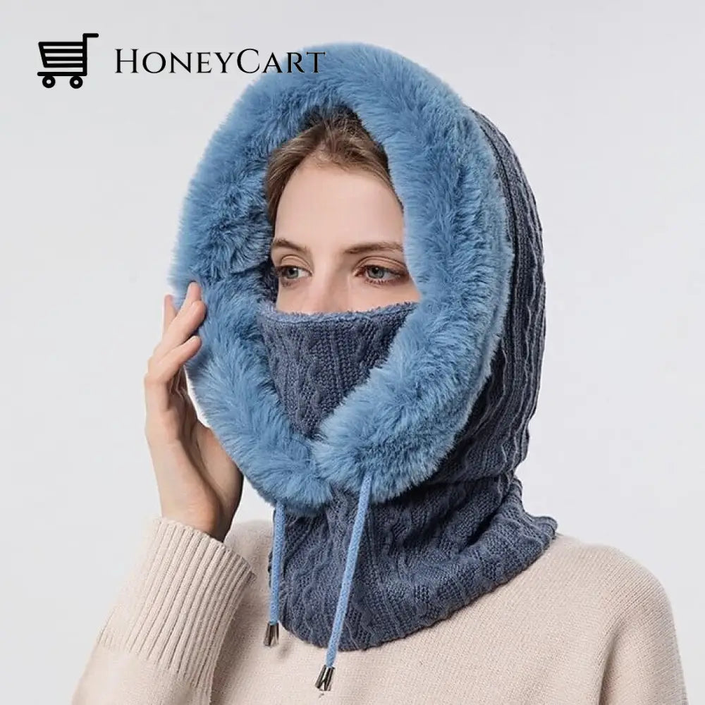 Winter Knit Set Unisex Warm Wind-Proof Cap Navy Blue