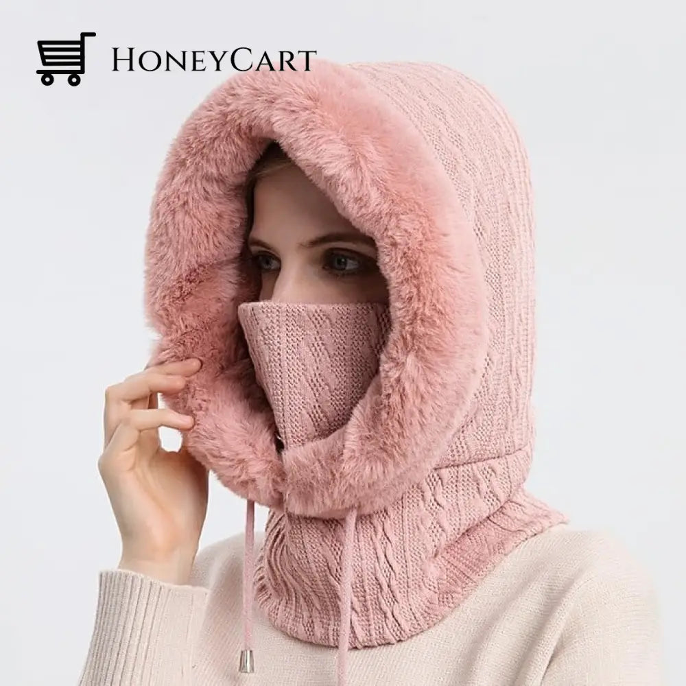 Winter Knit Set Unisex Warm Wind-Proof Cap Pink