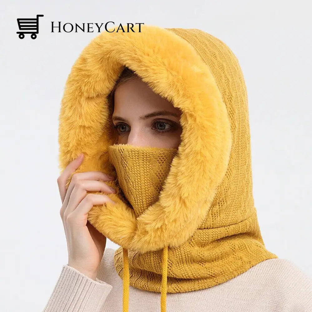 Winter Knit Set Unisex Warm Wind Proof Cap Yellow Tool