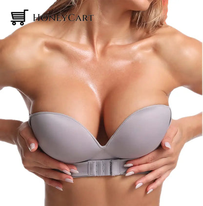 Wire Free Sexy Push Up Invisible Bras Front Closure Lift Bra Strapless Seamless Bralette Blue / S