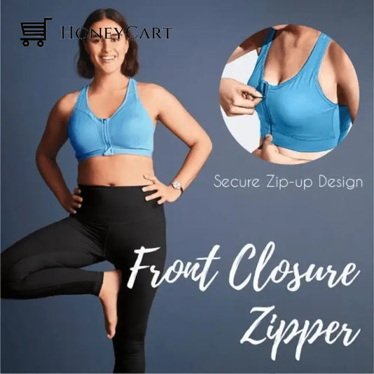 Wireless Support Super Tight Impact Resistant Zipper Sports Bra Blue / S Underwear