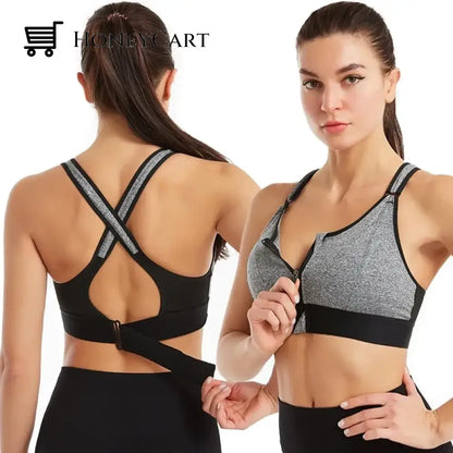 Wireless Support Super Tight Impact Resistant Zipper Sports Bra Grey / S Underwear