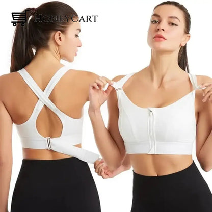 Wireless Support Super Tight Impact Resistant Zipper Sports Bra White / S Underwear