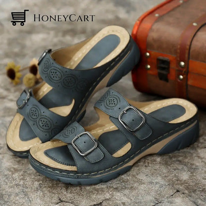 Woman Open Toe Orthopedic Comfy Sandals 4 Colors 2023 Design Dark Blue / Us 6 Shoes &