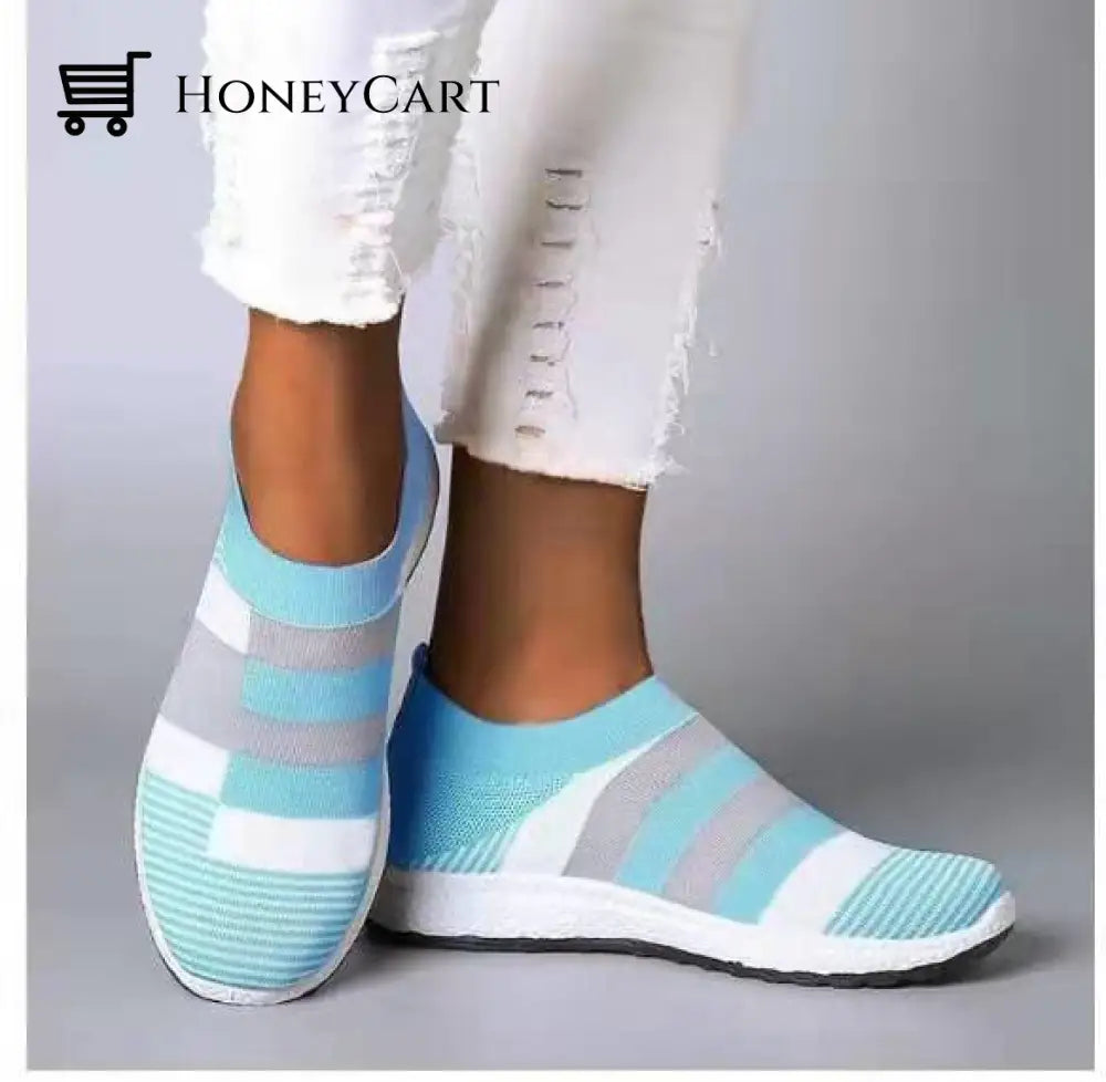 Women Breathable Platform Flats Comfortable Slip On Shoes Blue / 5 Slip-On Shoes