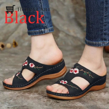 Women Casual Wedge Comfortable Flower Sandals Black / 35