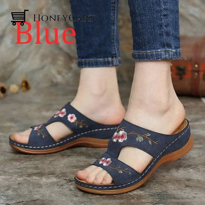 Women Casual Wedge Comfortable Flower Sandals Blue / 35
