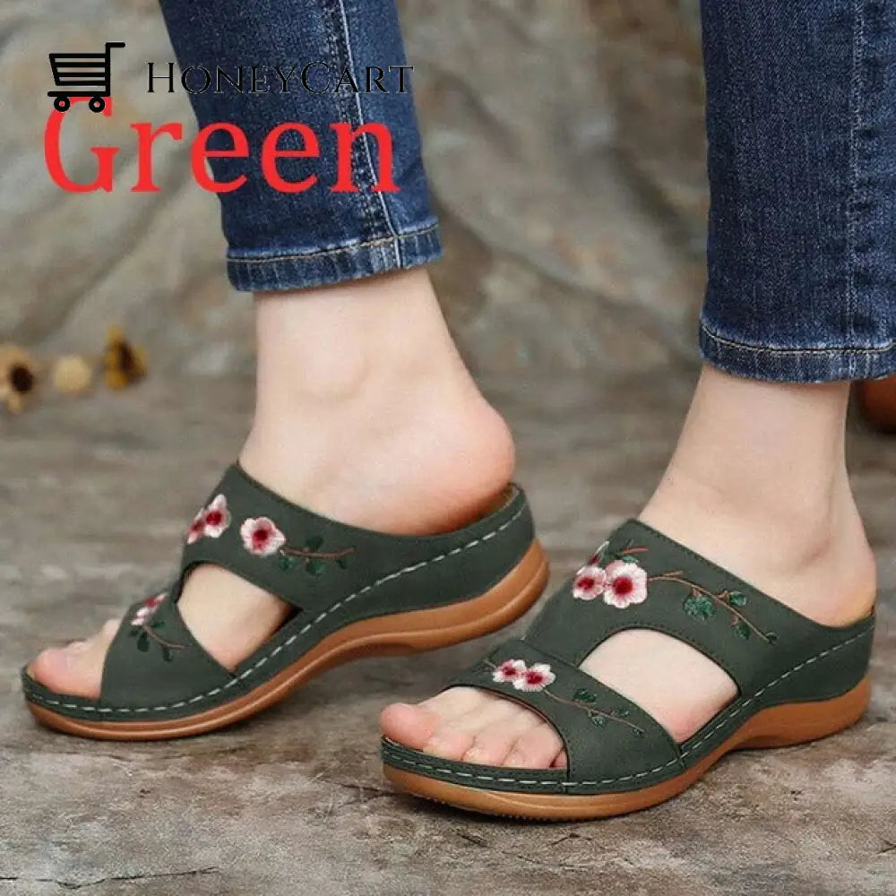 Women Casual Wedge Comfortable Flower Sandals Green / 35