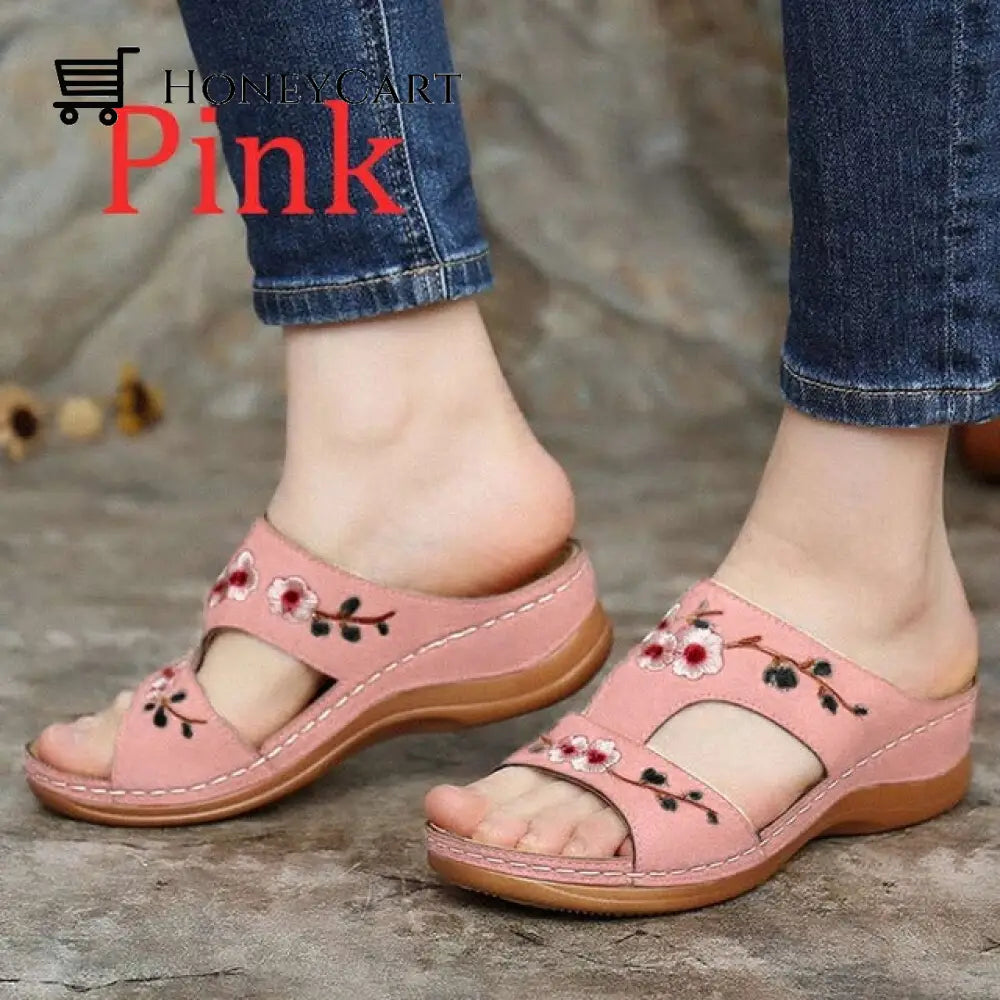 Women Casual Wedge Comfortable Flower Sandals Pink / 35