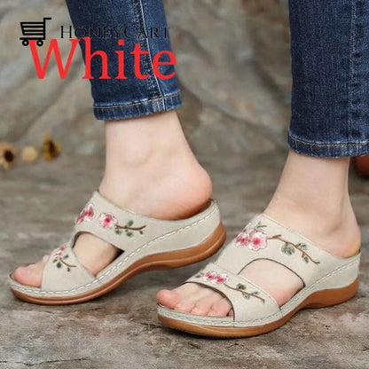 Women Casual Wedge Comfortable Flower Sandals White / 35