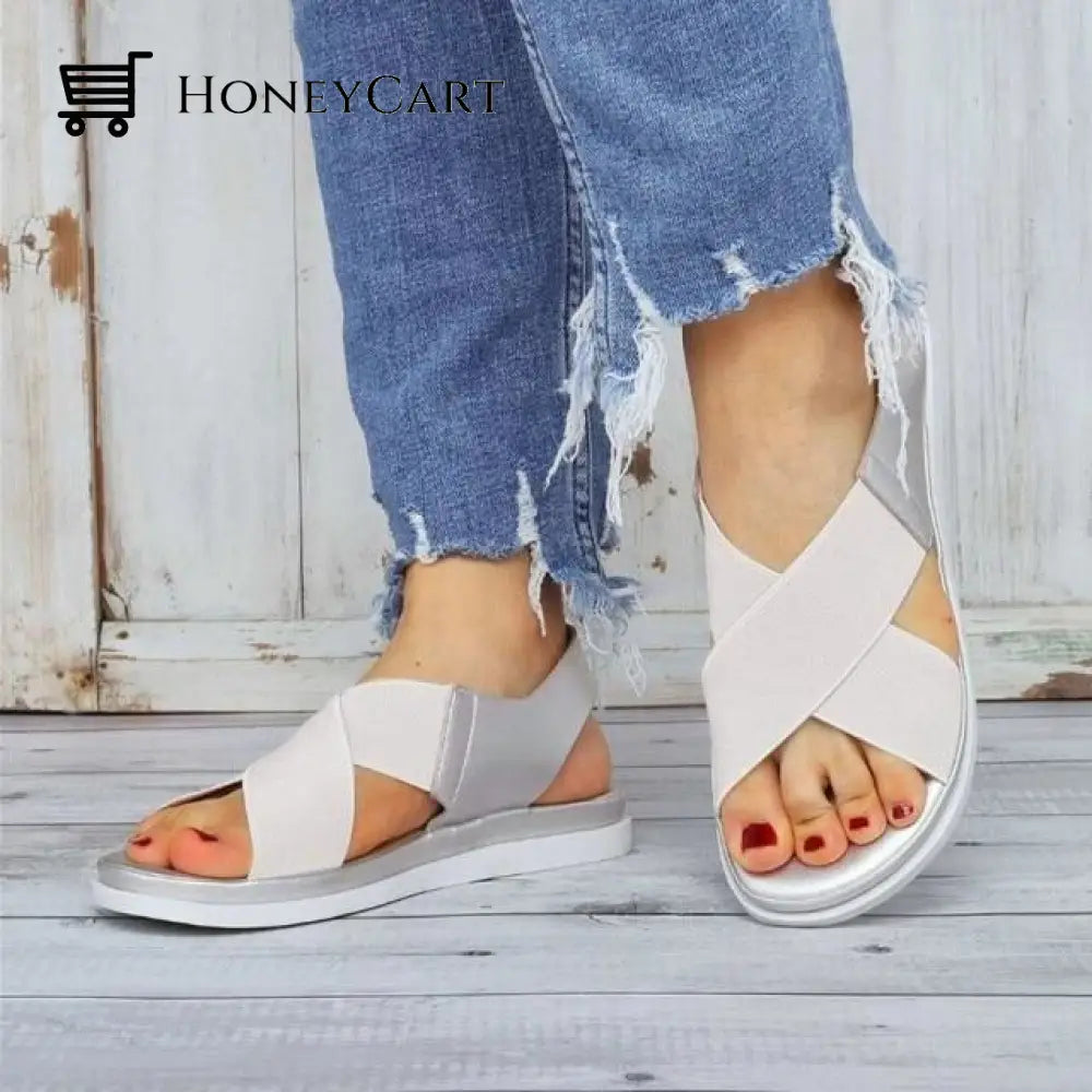 Women Comfy Slip-On Elastic Strap Outdoor Sandals Silver / 6 Orthopedic Bunion Sandals