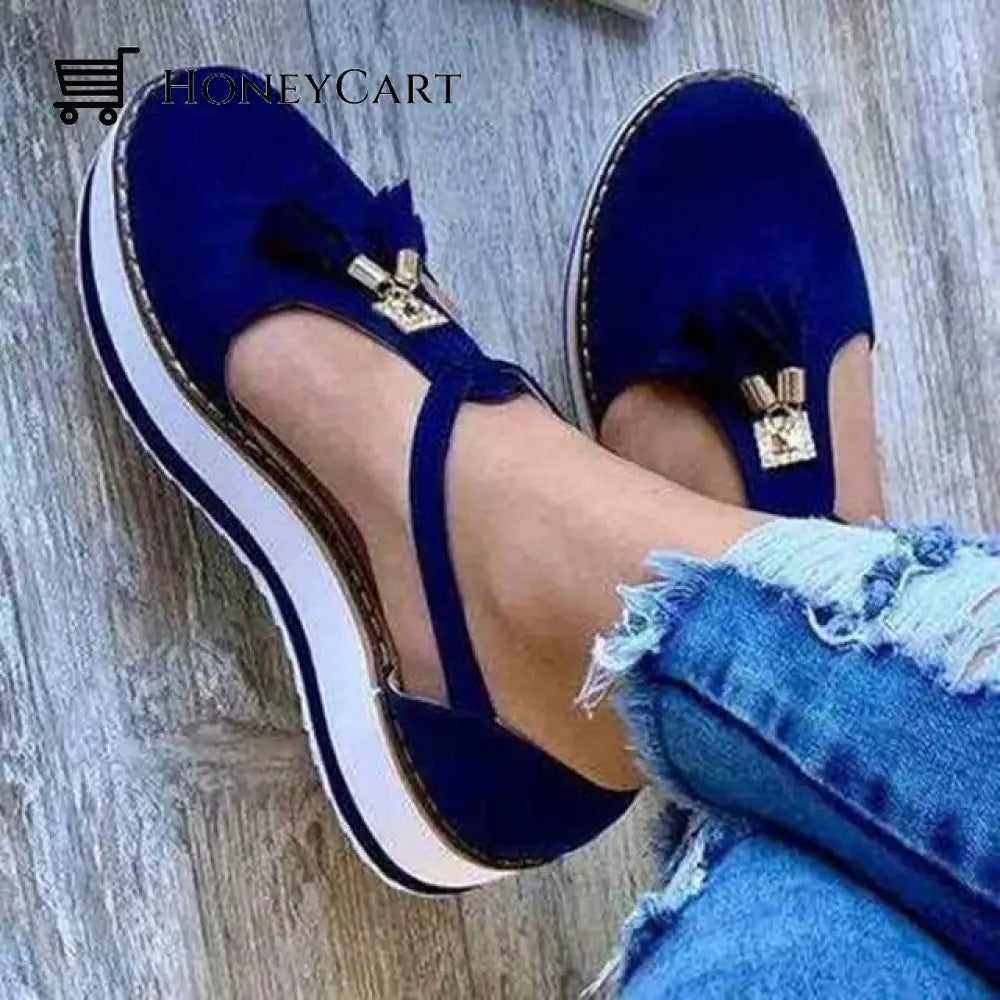 Women Cut Out Cage Closed Toe Flat Wedge Sandals Blue / 5 Wedge Platform Sandals