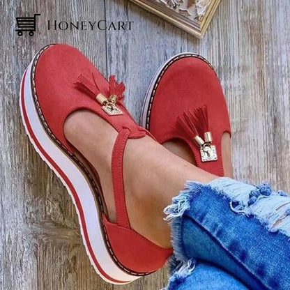 Women Cut Out Cage Closed Toe Flat Wedge Sandals Red / 5 Wedge Platform Sandals