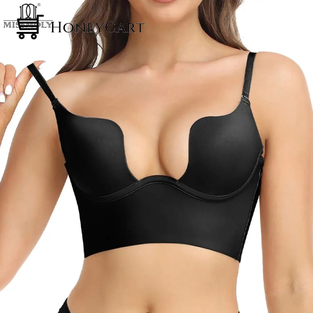 Women Deep U Neck Secret Plunge Bra Black / 32 A