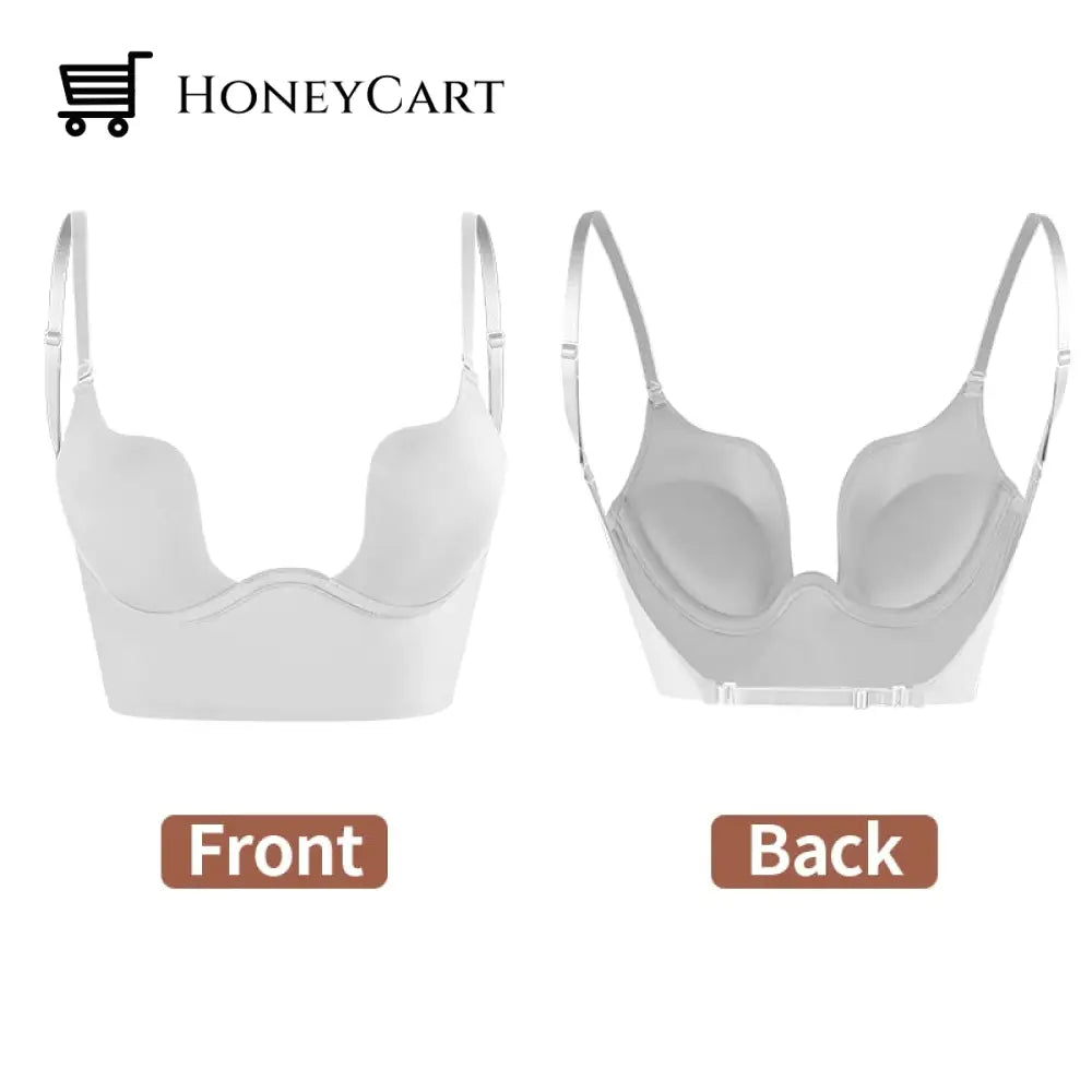 Women Deep U Neck Secret Plunge Bra White / 32 A