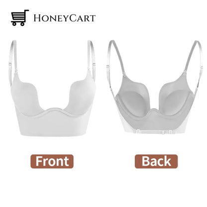 Women Deep U Neck Secret Plunge Bra White / 32 A