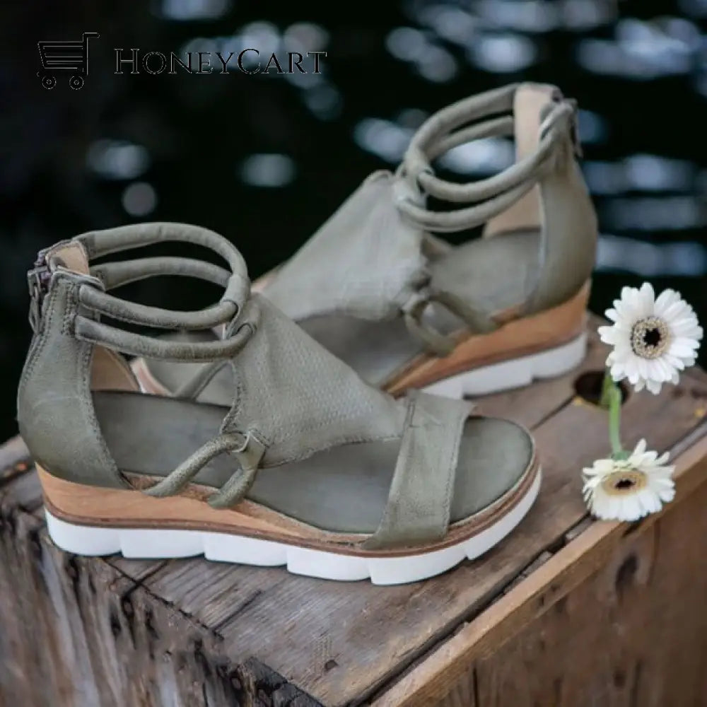 Women Fashion Back Zipper Wedge Open Toe Sandals Green / 5.5 Platform