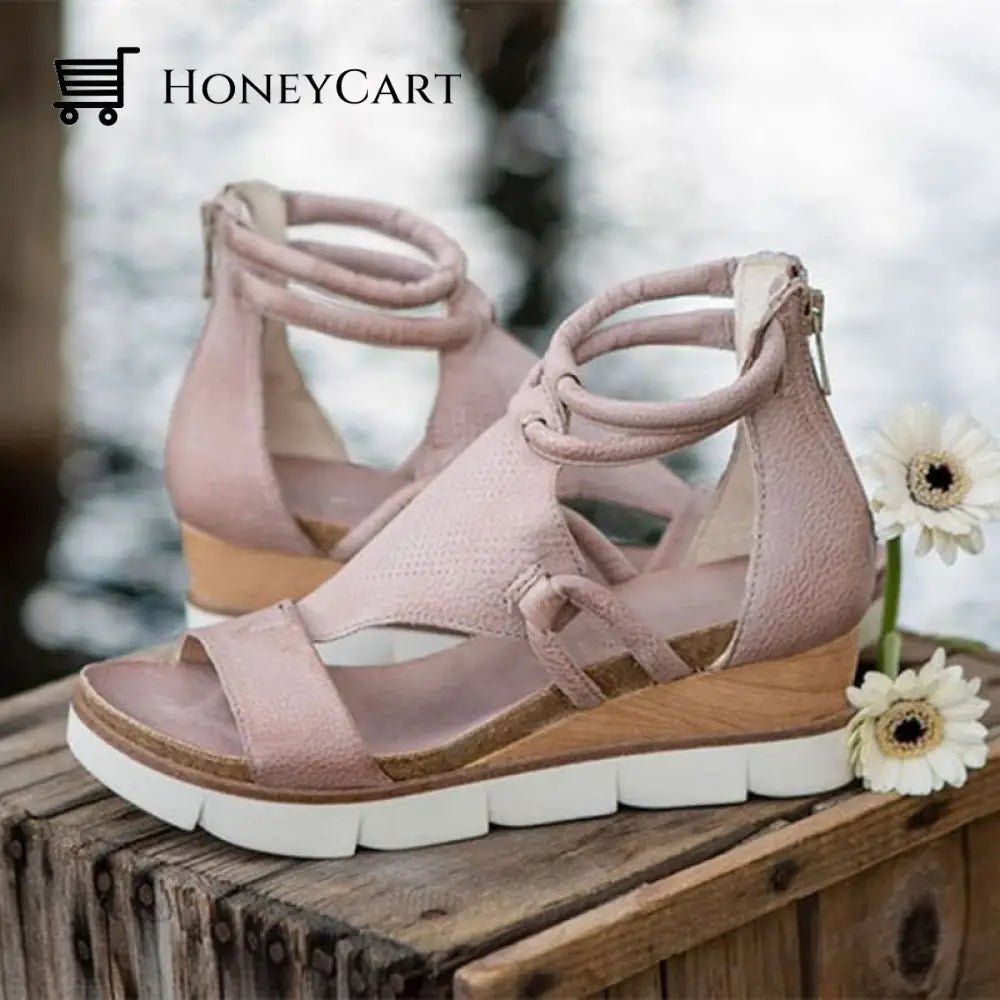 Women Fashion Back Zipper Wedge Open Toe Sandals Platform