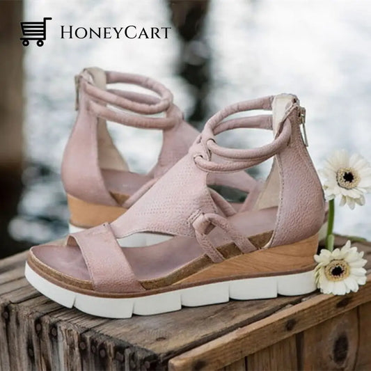 Women Fashion Back Zipper Wedge Open Toe Sandals Platform