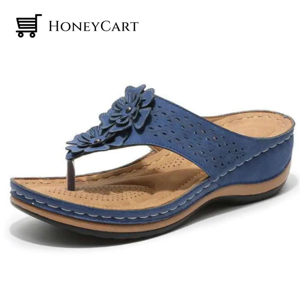 Women Fashionable Flower Style Wedge Sandals Blue / 5 Woman Bunion