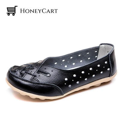 Women Flats Shoes Moccasins Flat Genuine Leather Black / 4.5 Ltt-Shoes
