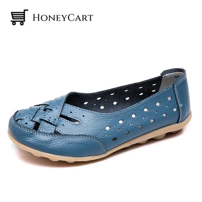 Women Flats Shoes Moccasins Flat Genuine Leather Blue / 4.5 Ltt-Shoes