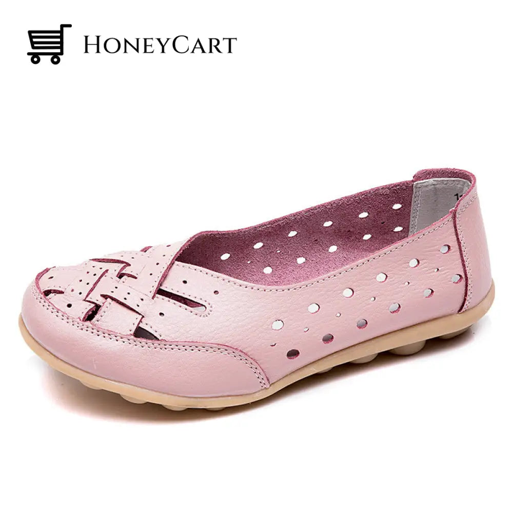 Women Flats Shoes Moccasins Flat Genuine Leather Pink / 4.5 Ltt-Shoes