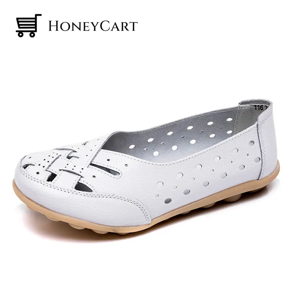 Women Flats Shoes Moccasins Flat Genuine Leather White / 4.5 Ltt-Shoes