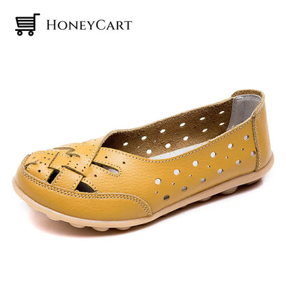 Women Flats Shoes Moccasins Flat Genuine Leather Yellow / 4.5 Ltt-Shoes