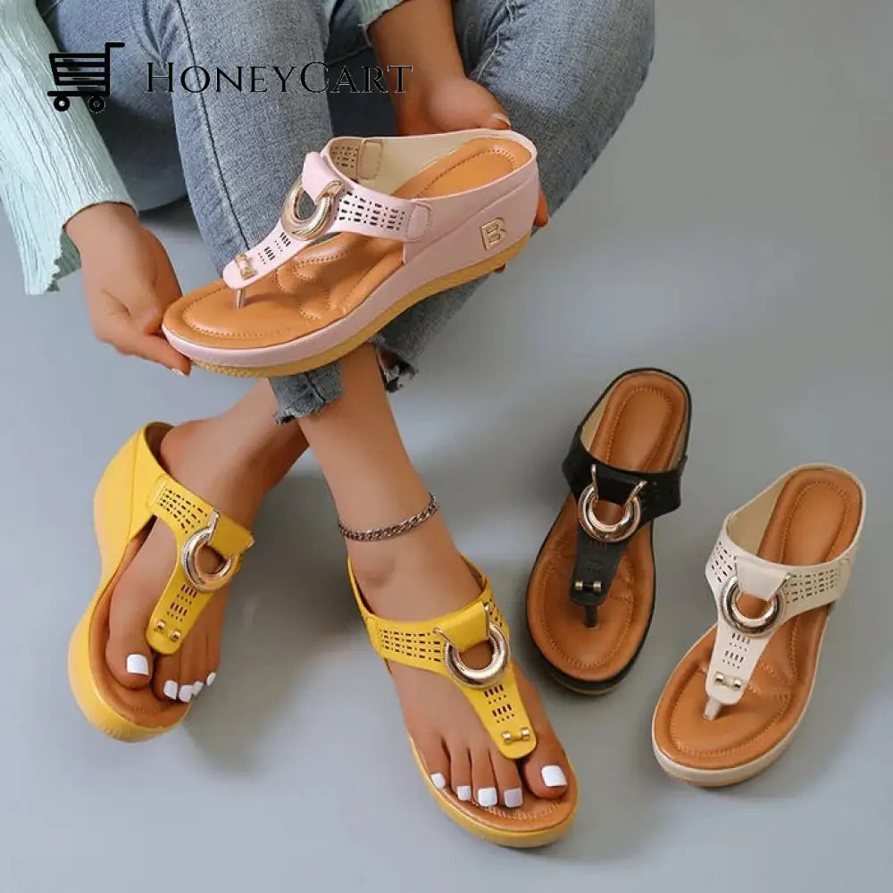 Women Flip Flops Wedges 2.5 / Beige